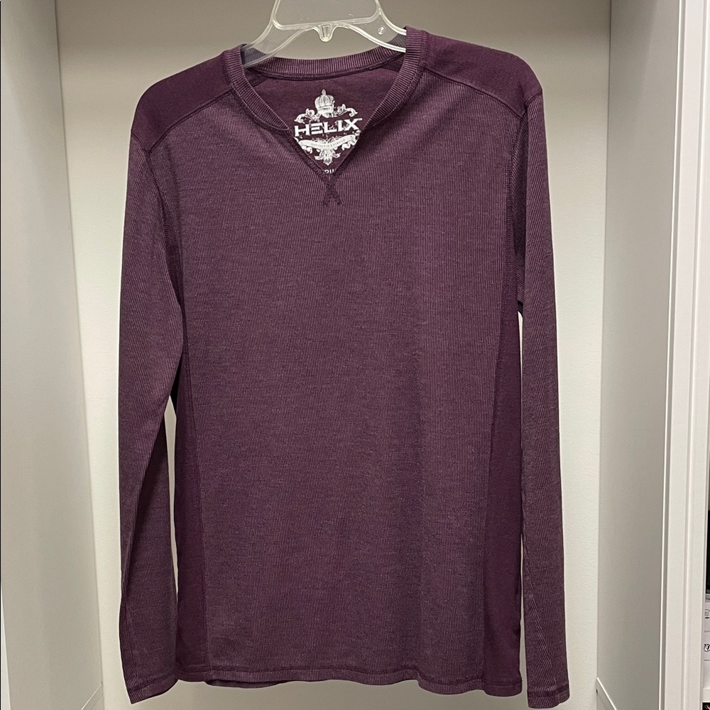 Helix Men's Long Sleeve V Neck Tee - Plum Size M
